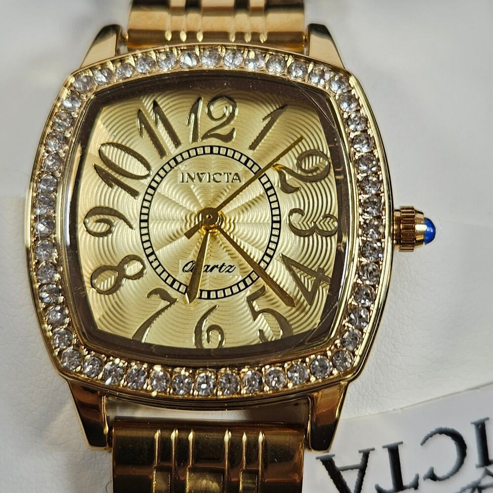 Invicta Wildflower Gold Tone Crystal Bezel Watch NIB Running